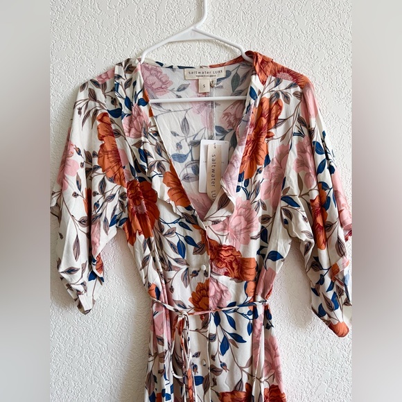 Saltwater Luxe • orange floral button down midi dress - Picture 2 of 5